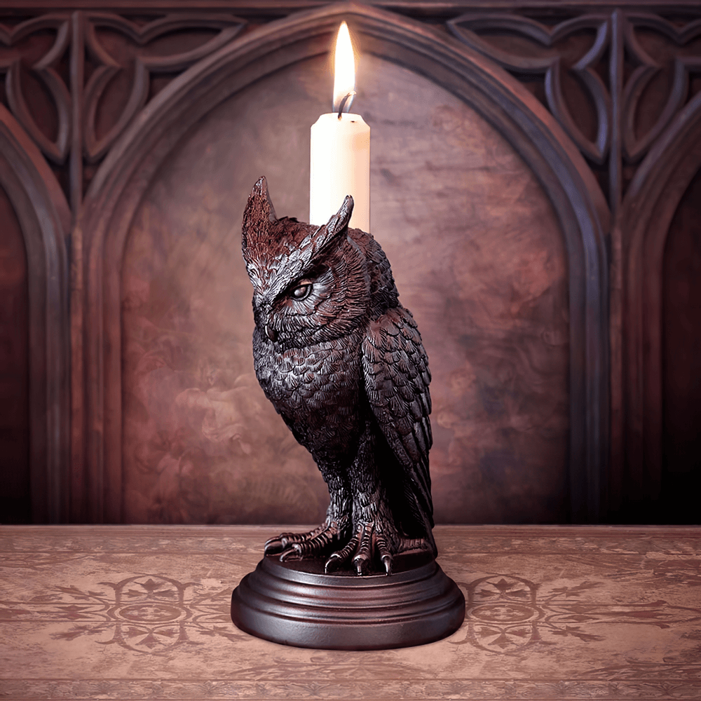 Dark Gothic Owl Candle Holder with Resin Detail