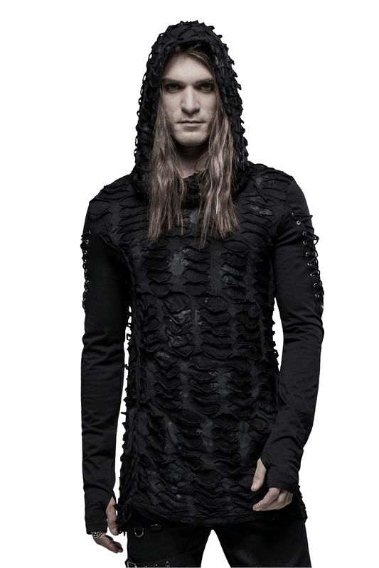 Dark Mysterious Long Sleeves Ripped Hoodie With Lace Up