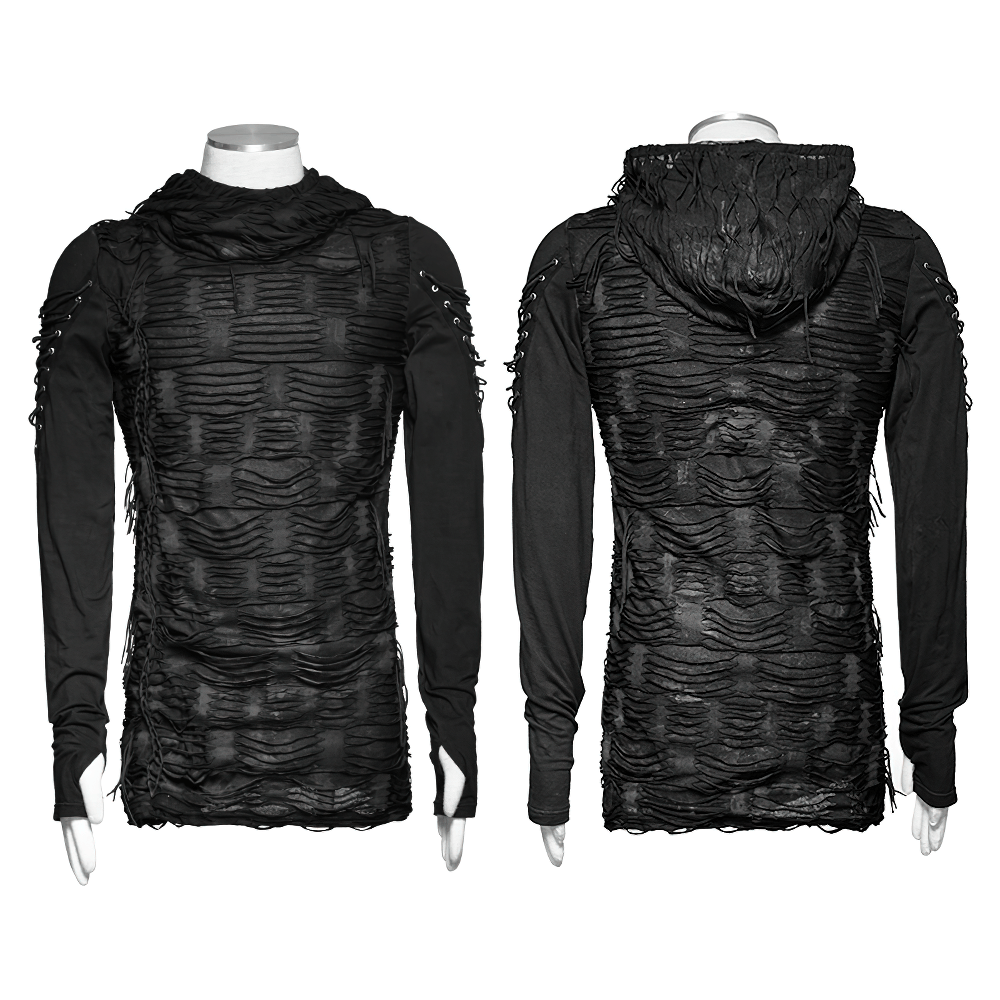 Dark Mysterious Long Sleeves Ripped Hoodie With Lace Up
