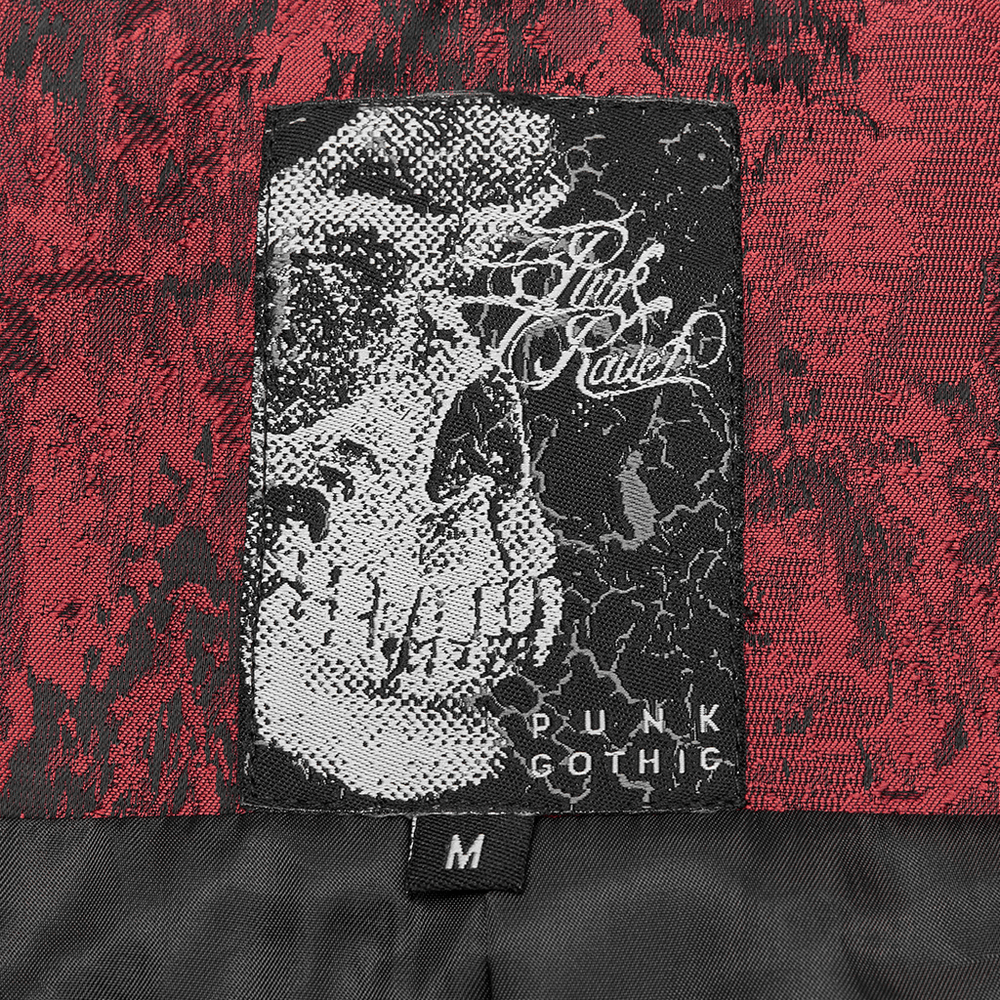 Dark Red Rococo Lace Tuxedo Coat with Ruffle Details