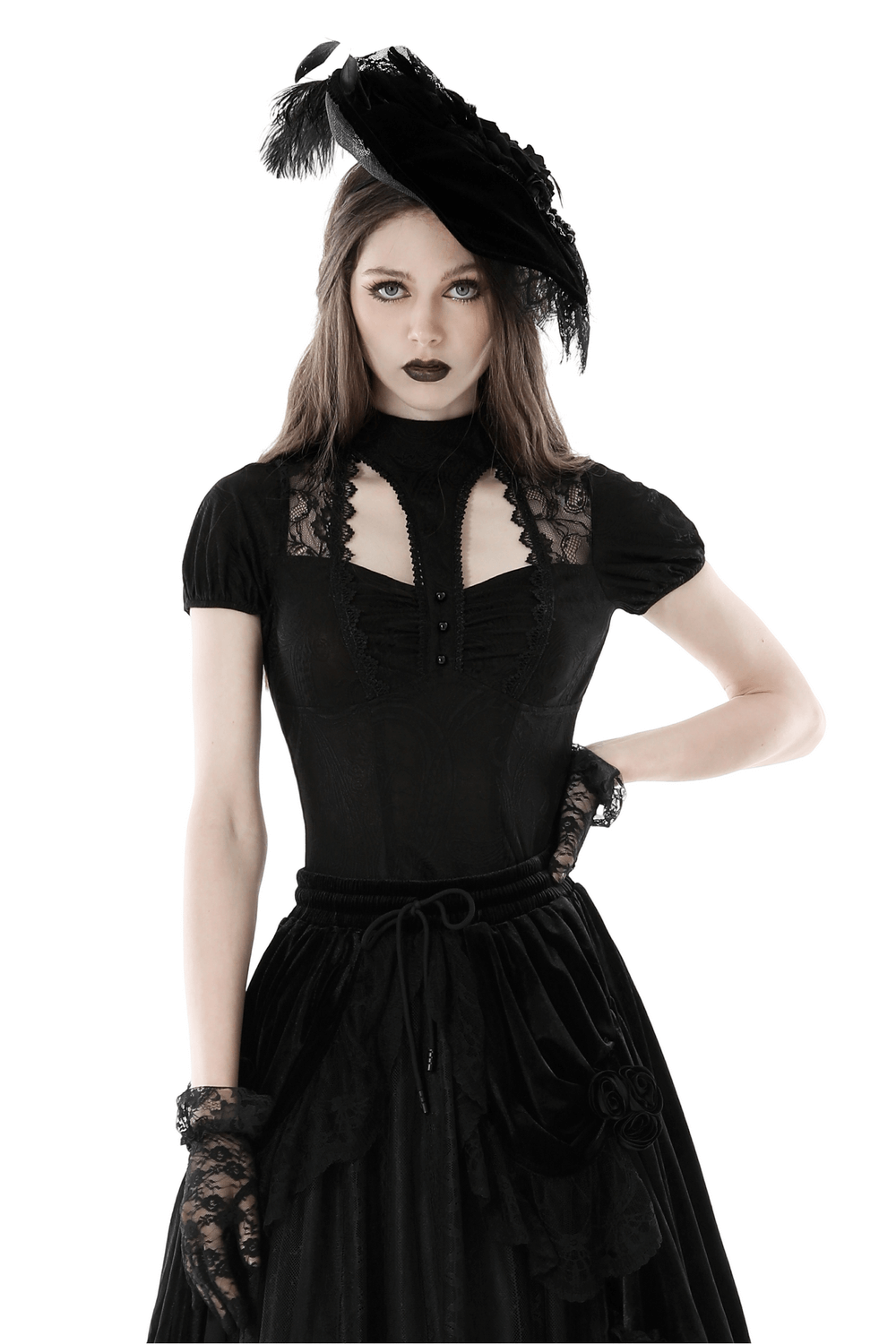 Dark Romantic Gothic Lace Top With Short Sleeves