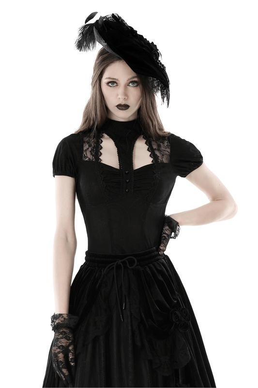Dark Romantic Gothic Lace Top With Short Sleeves