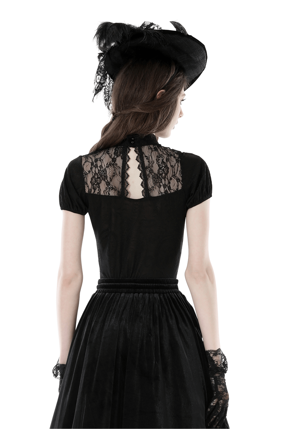 Dark Romantic Gothic Lace Top With Short Sleeves