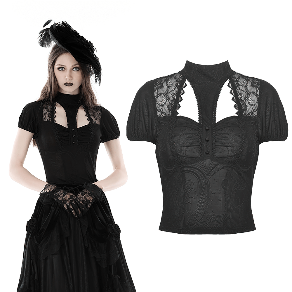 Dark Romantic Gothic Lace Top With Short Sleeves
