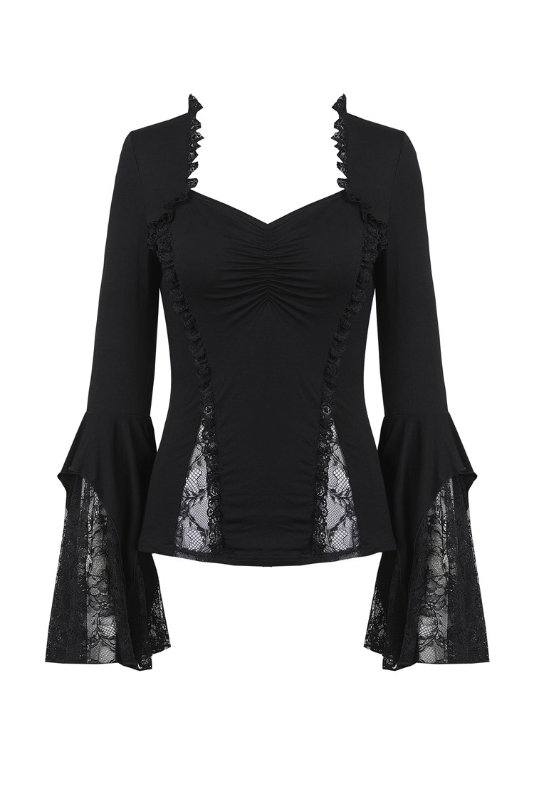 Dark Romantic Lace Top with Long and Flared Sleeves