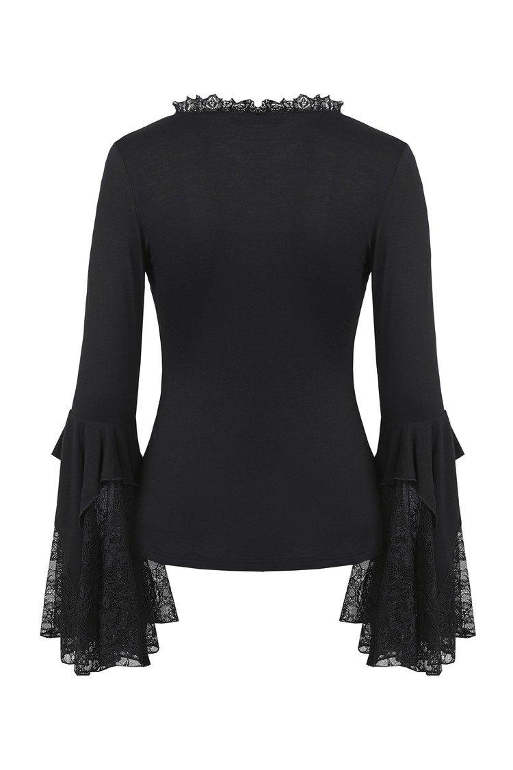 Dark Romantic Lace Top with Long and Flared Sleeves