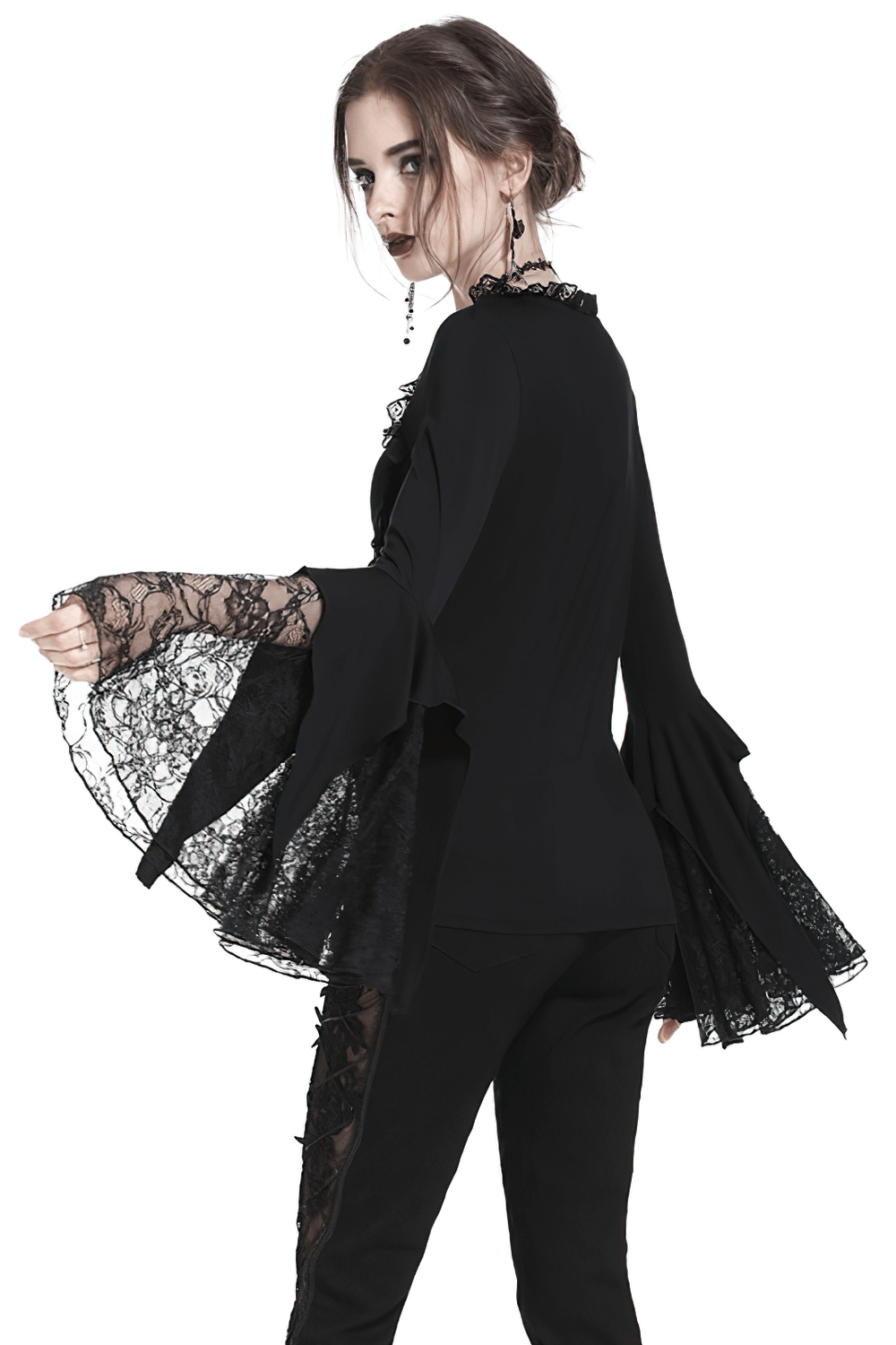 Dark Romantic Lace Top with Long and Flared Sleeves