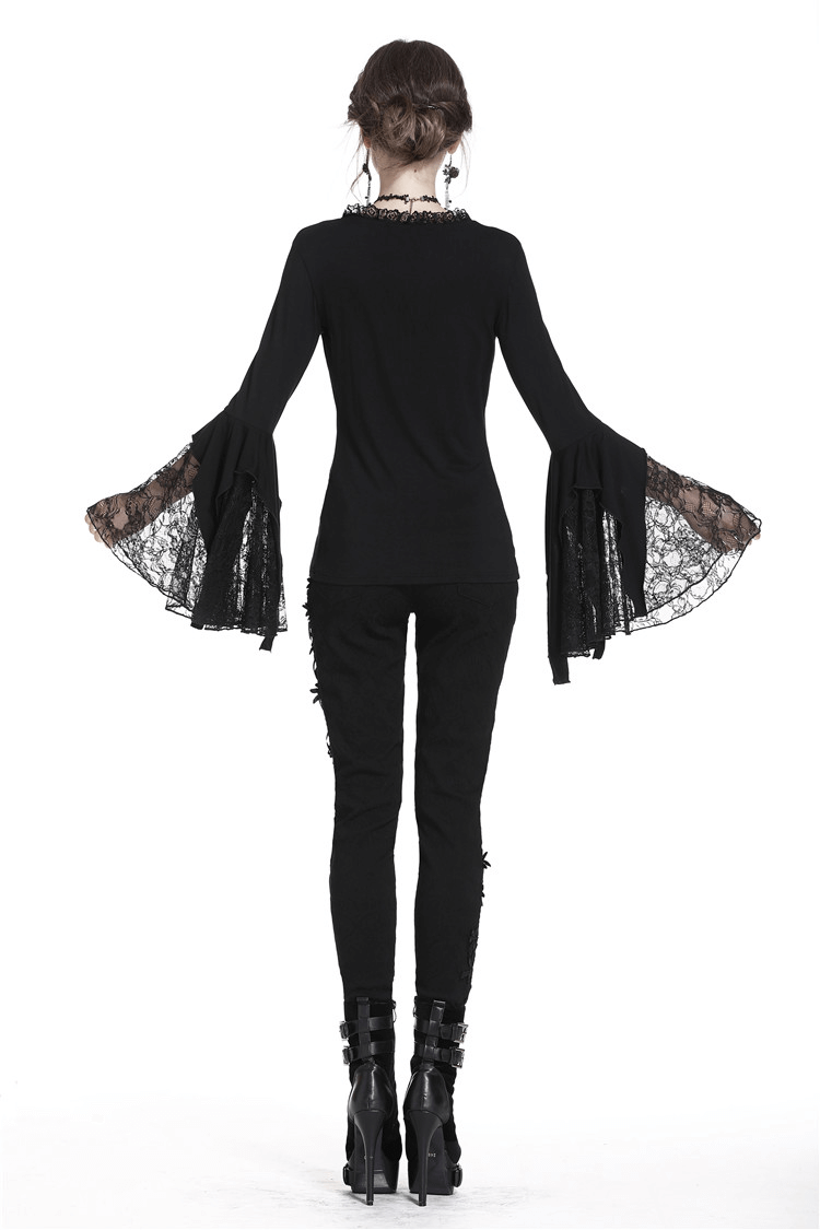 Dark Romantic Lace Top with Long and Flared Sleeves