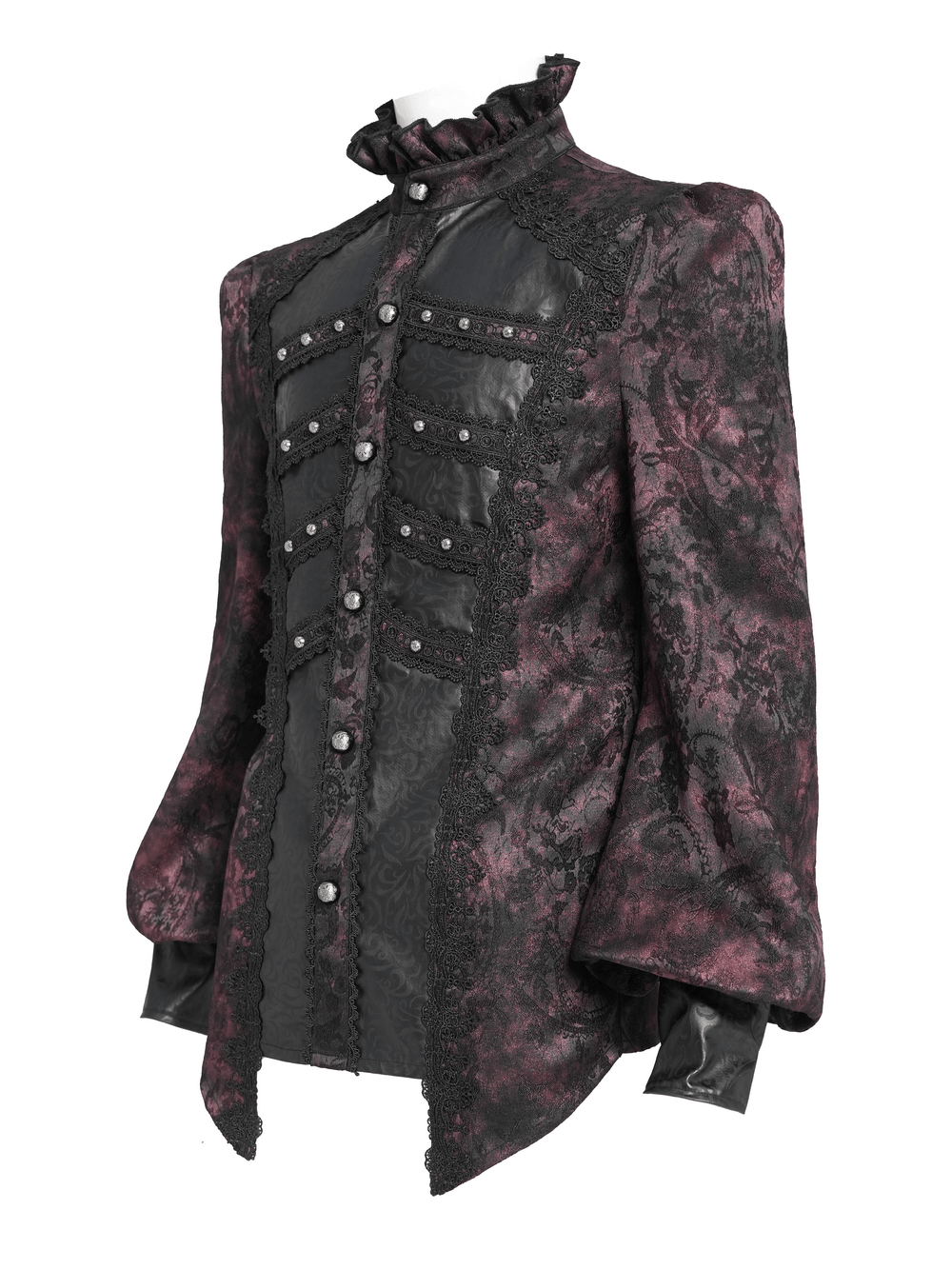 Dark Romantic Shirt with Ruffled Collar and Buttons