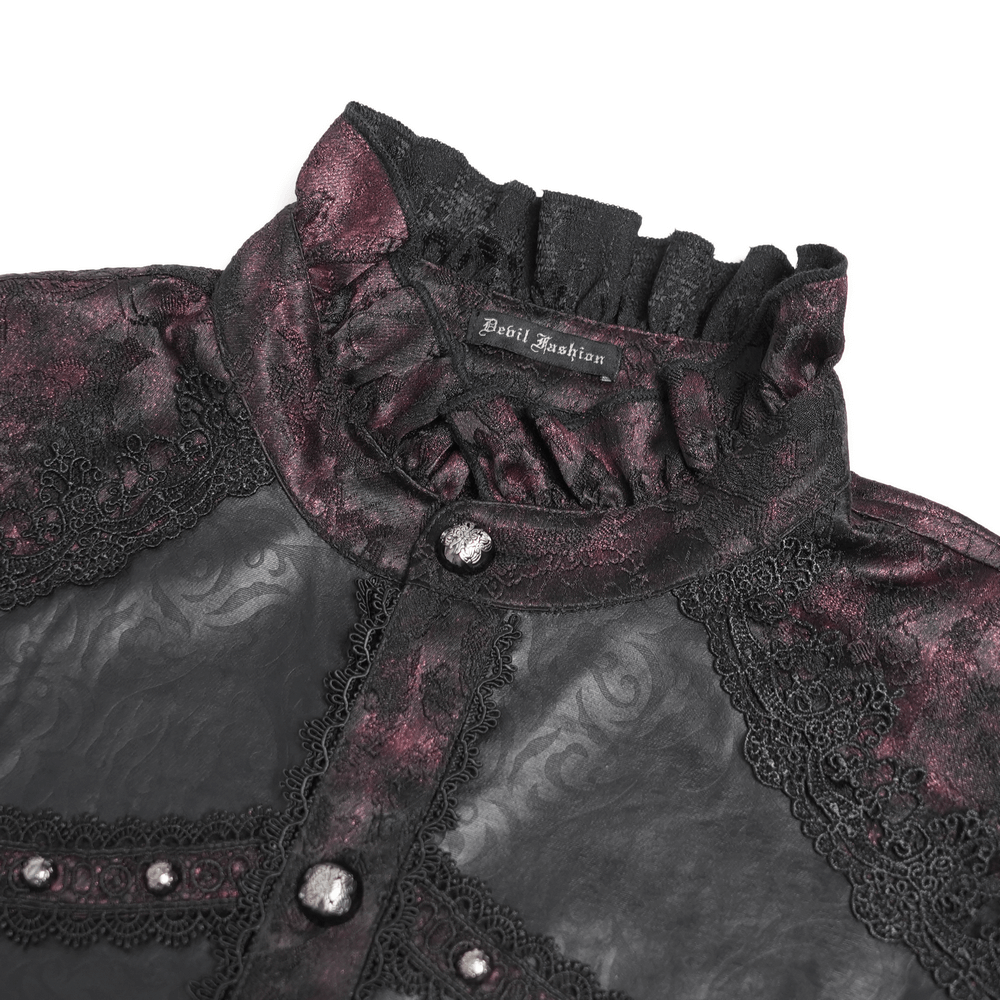 Dark Romantic Shirt with Ruffled Collar and Buttons