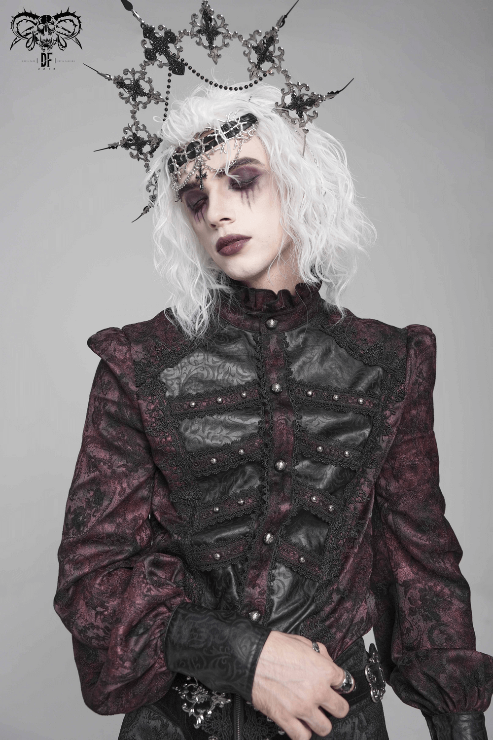 Dark Romantic Shirt with Ruffled Collar and Buttons