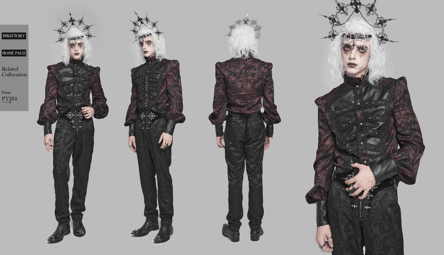 Dark Romantic Shirt with Ruffled Collar and Buttons