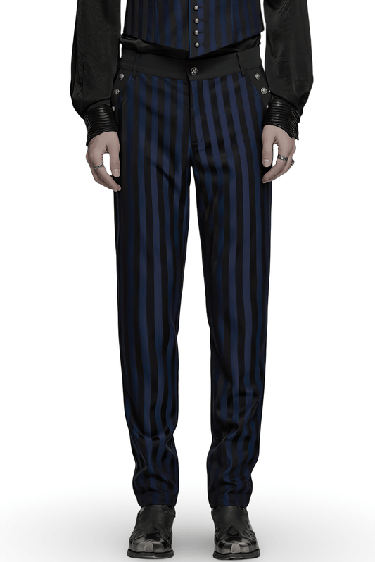 Dark Stripe Gothic Slim Fit Trousers with Buckles