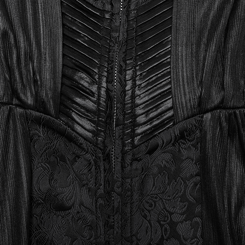 Dark Witch Long Hooded Cloak with 3D Pleats and Jacquard
