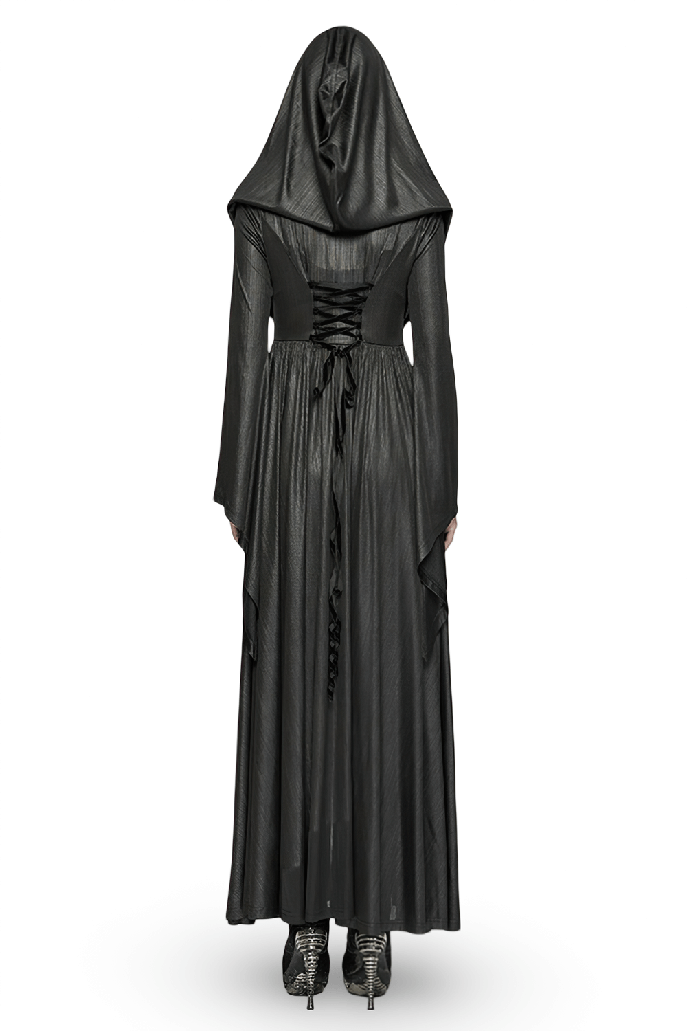 Dark Witch Long Hooded Cloak with 3D Pleats and Jacquard