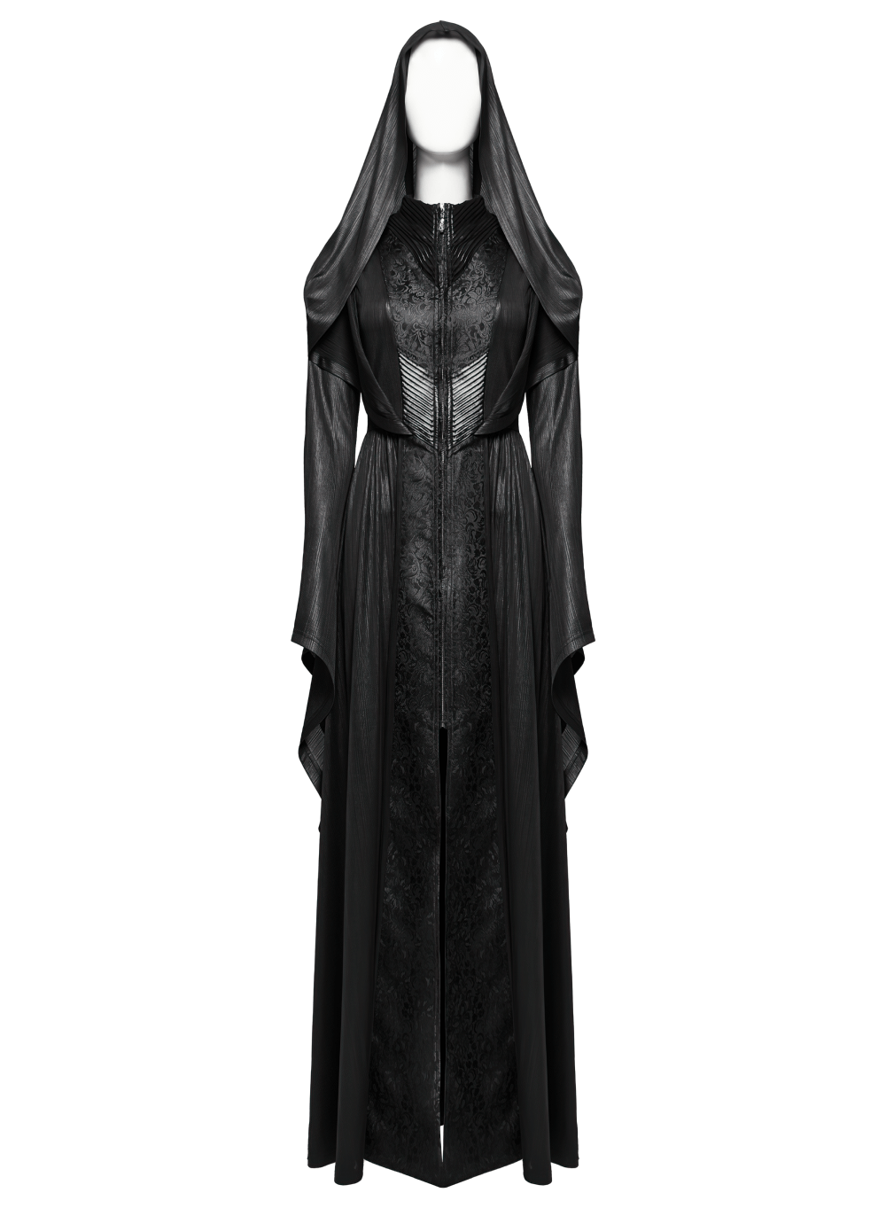 Dark Witch Long Hooded Cloak with 3D Pleats and Jacquard
