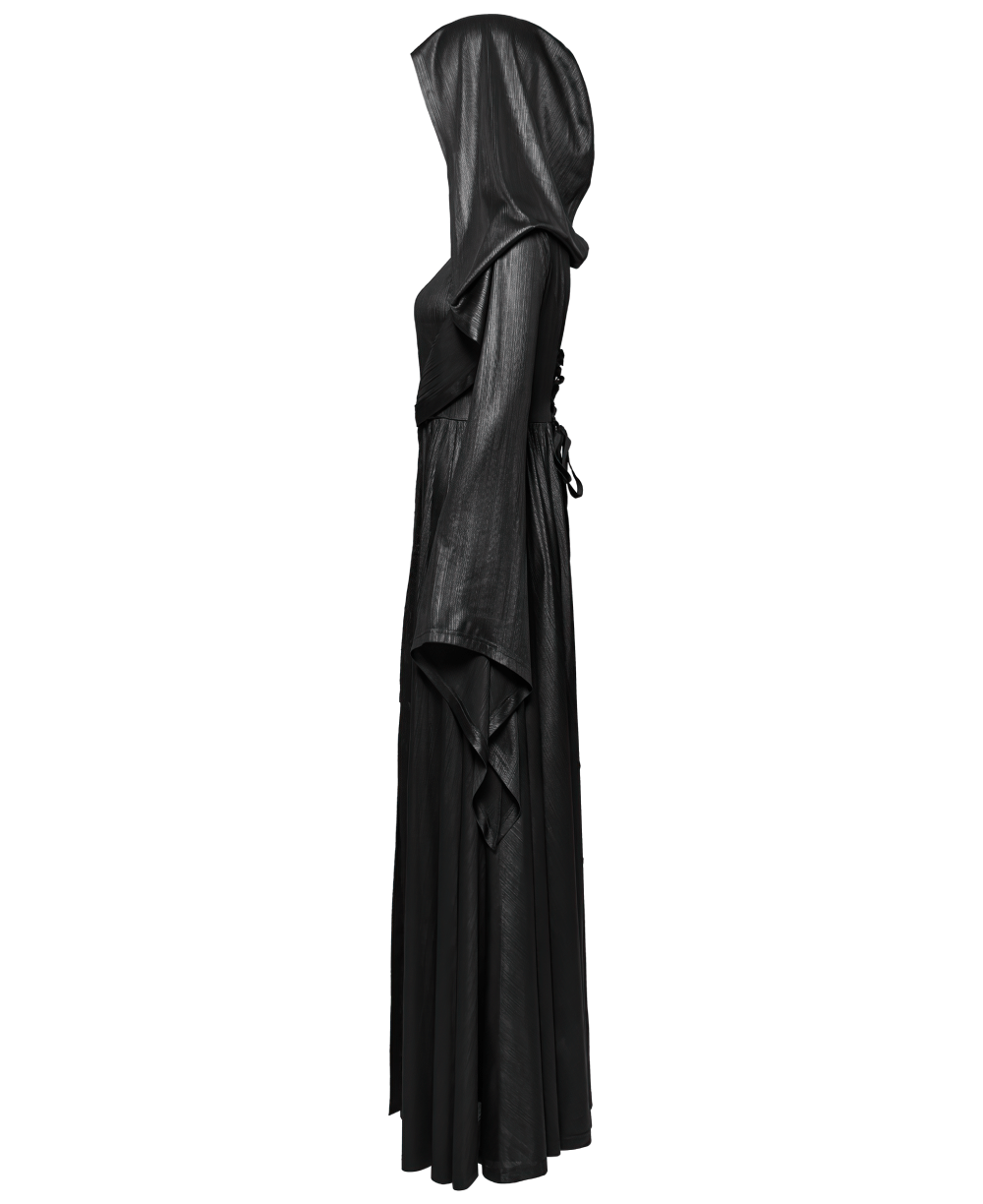 Dark Witch Long Hooded Cloak with 3D Pleats and Jacquard