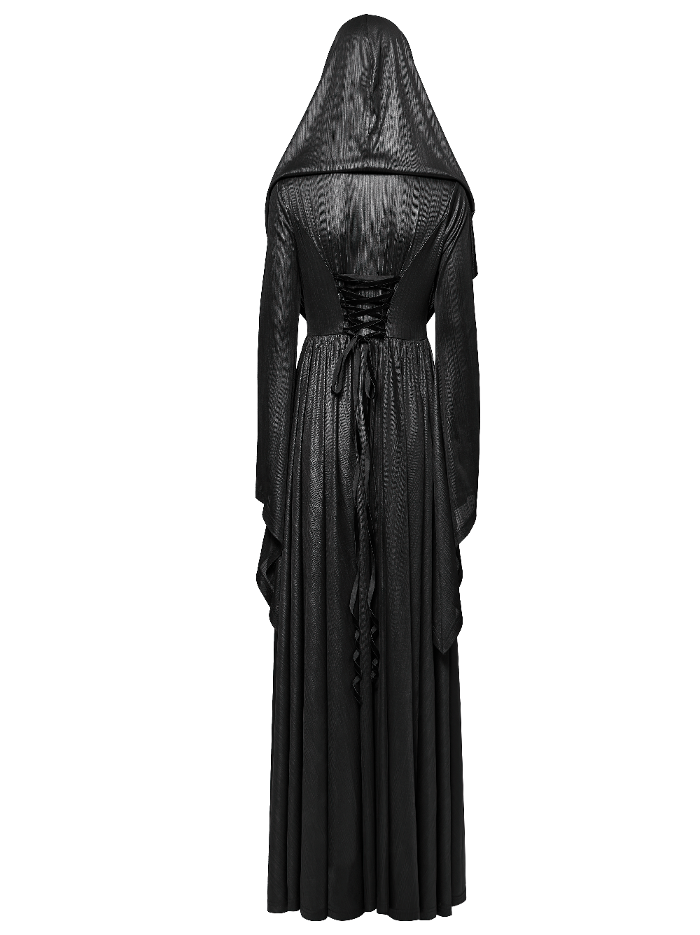 Dark Witch Long Hooded Cloak with 3D Pleats and Jacquard