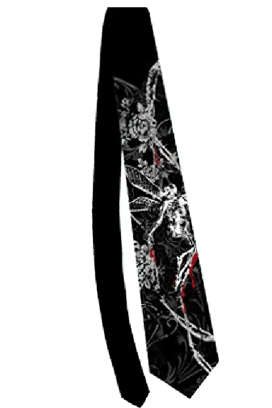 Dead Fairy Gothic Silk Screen Printed Black Polyester Tie