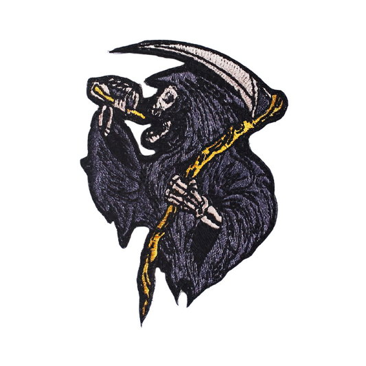 Death With Scythe And Drink Patch / Gothic Unisex Accessory For Jackets and Bags