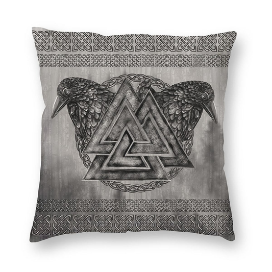 Decorative Pillow Cover with Valknut Symbol And Ravens Viking / Double-sided Printing on Cushions #2