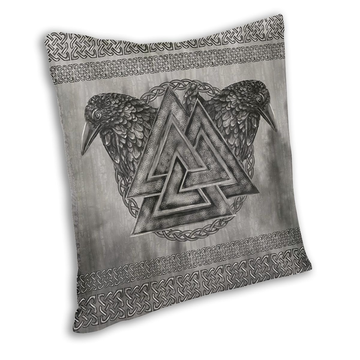 Decorative Pillow Cover with Valknut Symbol And Ravens Viking / Double-sided Printing on Cushions #2