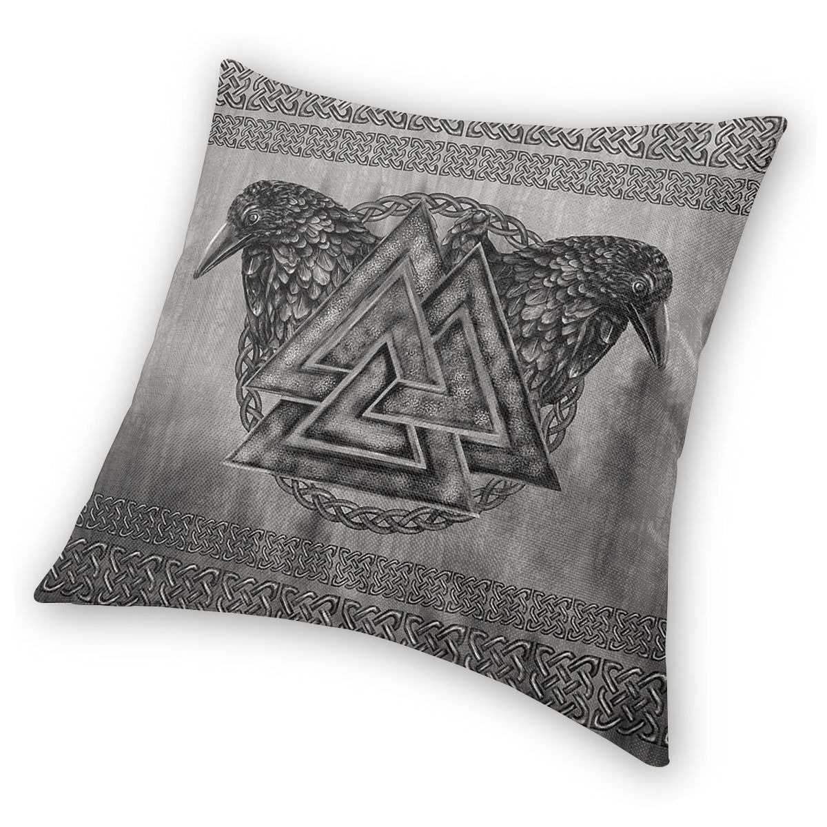 Decorative Pillow Cover with Valknut Symbol And Ravens Viking / Double-sided Printing on Cushions #2