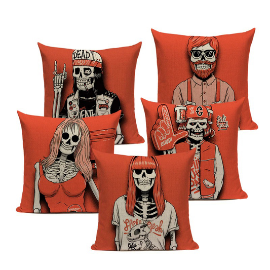 Decorative Pillowcase with Cartoon Skull Print / Square Cotton Pillow with Zipper
