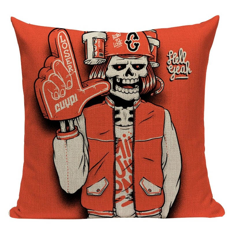 Decorative Pillowcase with Cartoon Skull Print / Square Cotton Pillow with Zipper