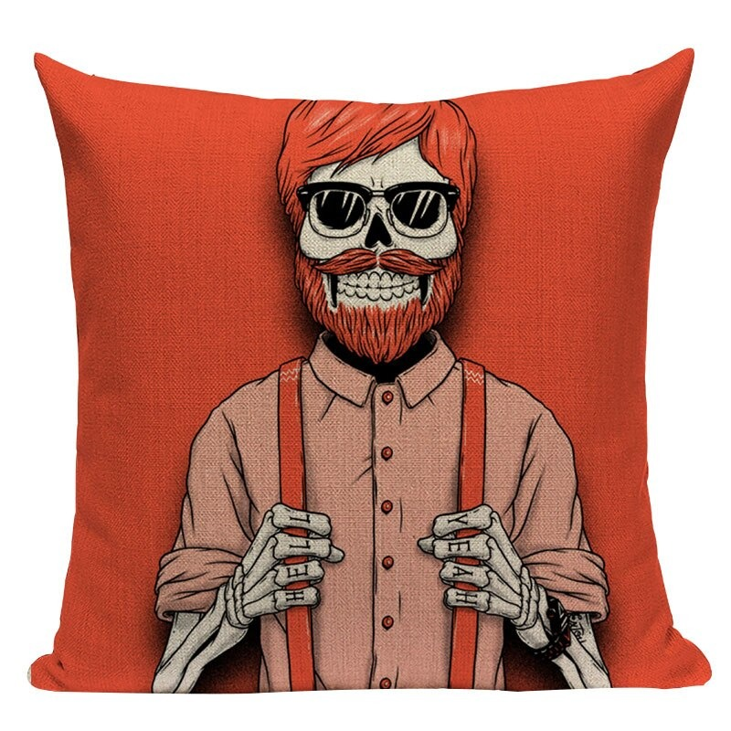 Decorative Pillowcase with Cartoon Skull Print / Square Cotton Pillow with Zipper
