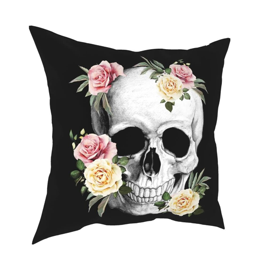 Decorative Pillowcase With Printed of Skull and Roses / Black Pillow Polyester for Home and Car