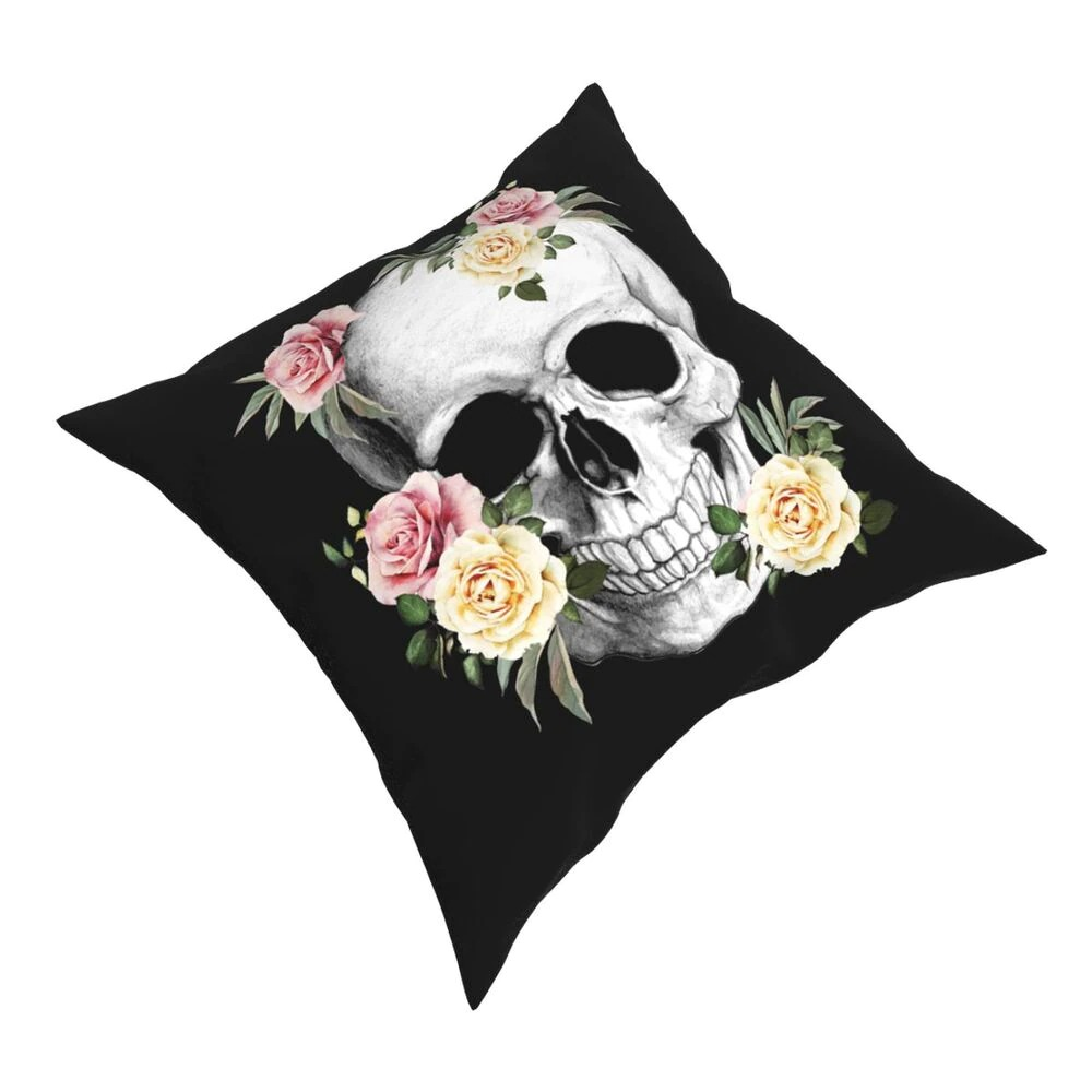 Decorative Pillowcase With Printed of Skull and Roses / Black Pillow Polyester for Home and Car