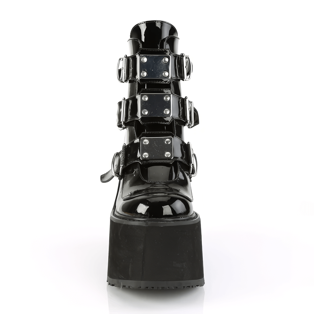DEMONIA Ankle Boot with Triple Buckle and Chrome Plates