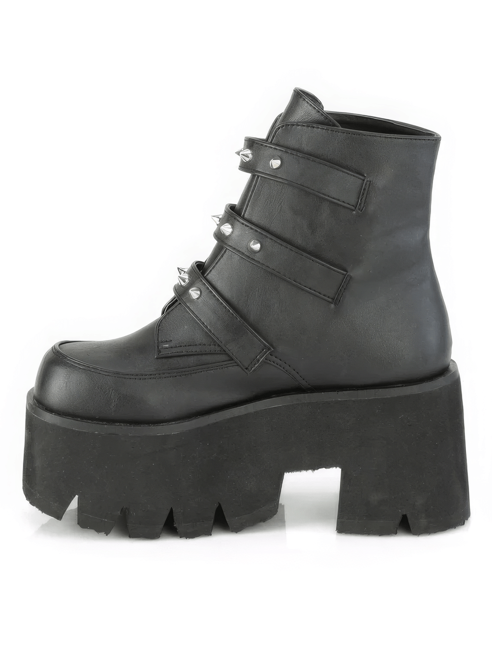 DEMONIA Bat Buckle Studded Platform Ankle Boots