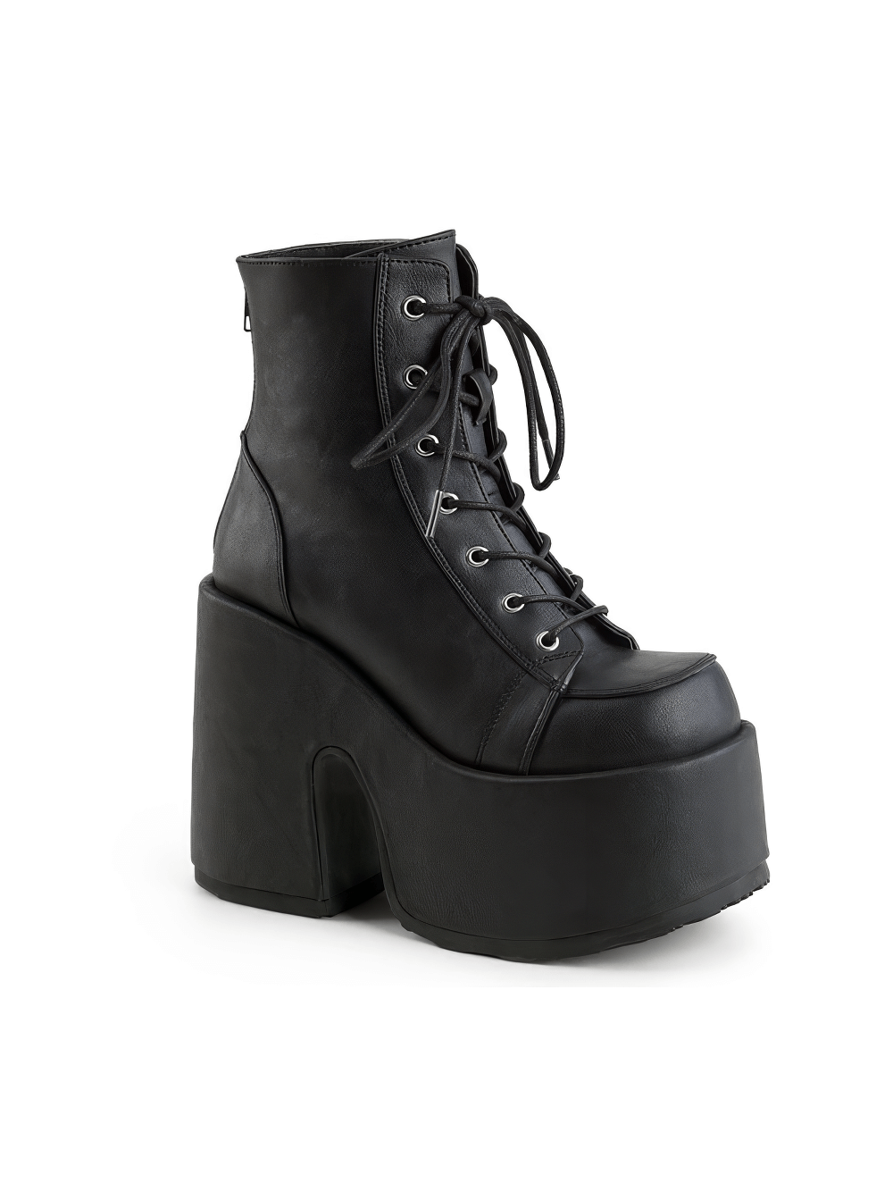 DEMONIA Black Lace-Up Ankle Boots with Chunky Heel