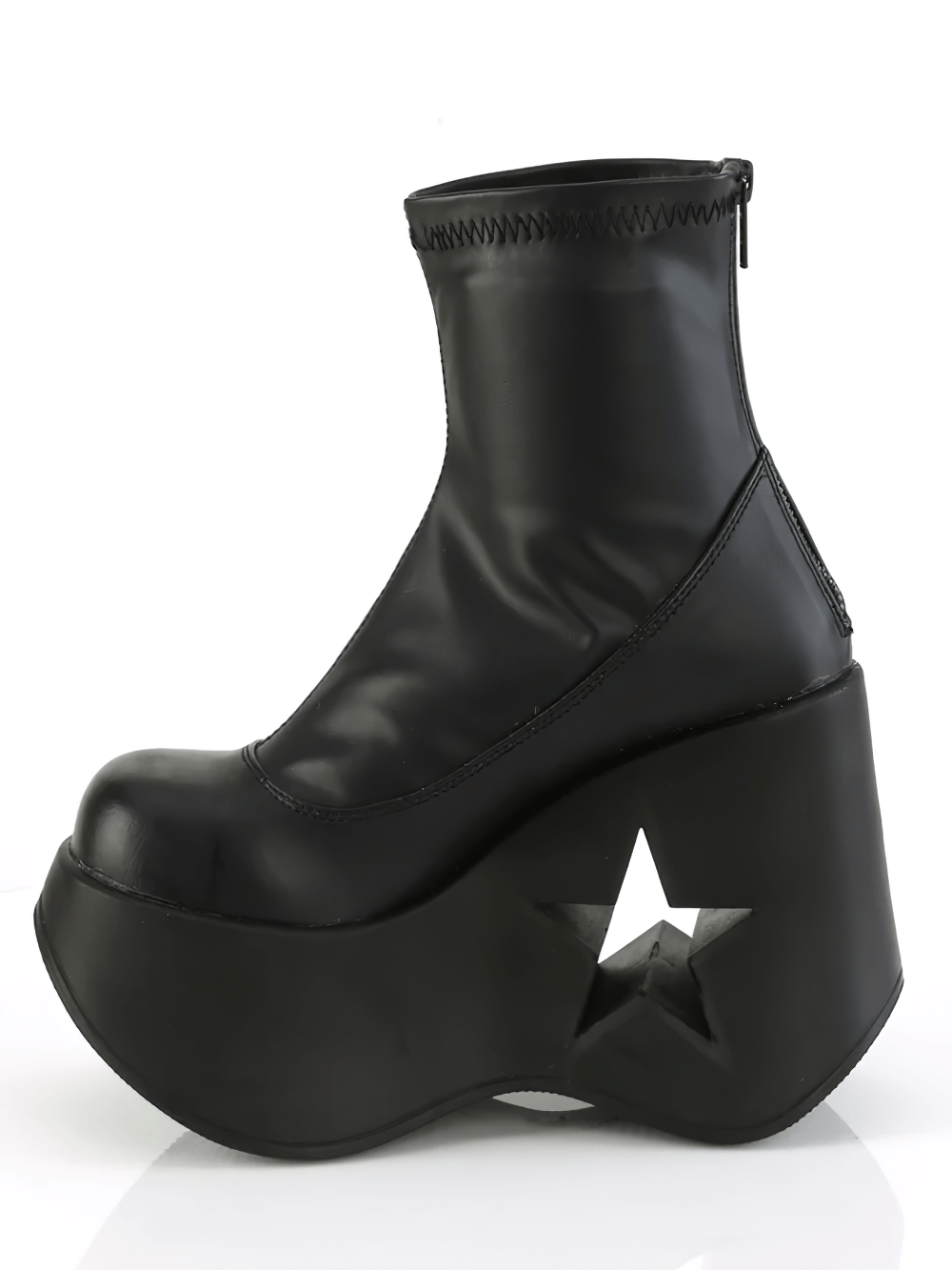 DEMONIA Black Star Platform Stretch Ankle Boots with Zip