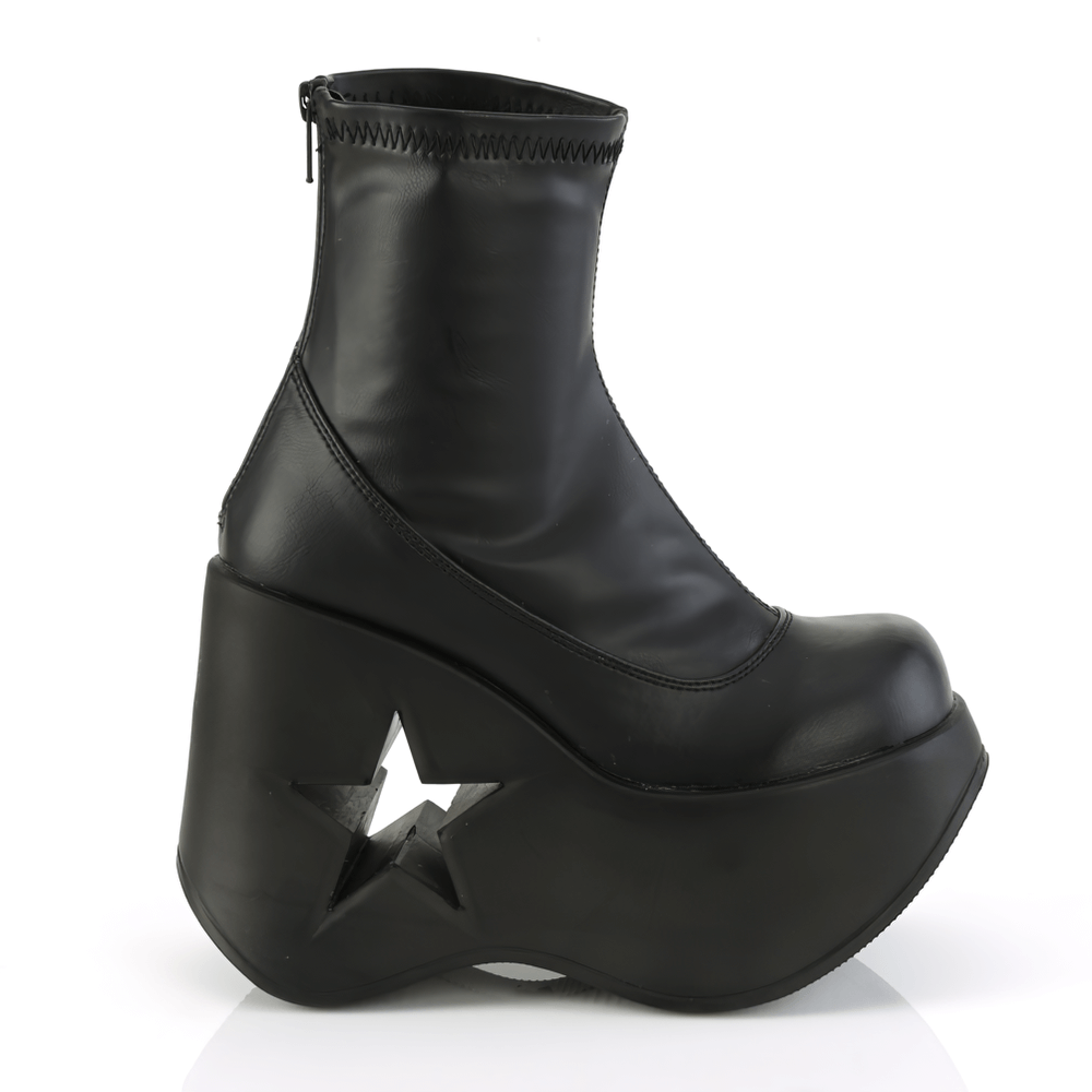 DEMONIA Black Star Platform Stretch Ankle Boots with Zip