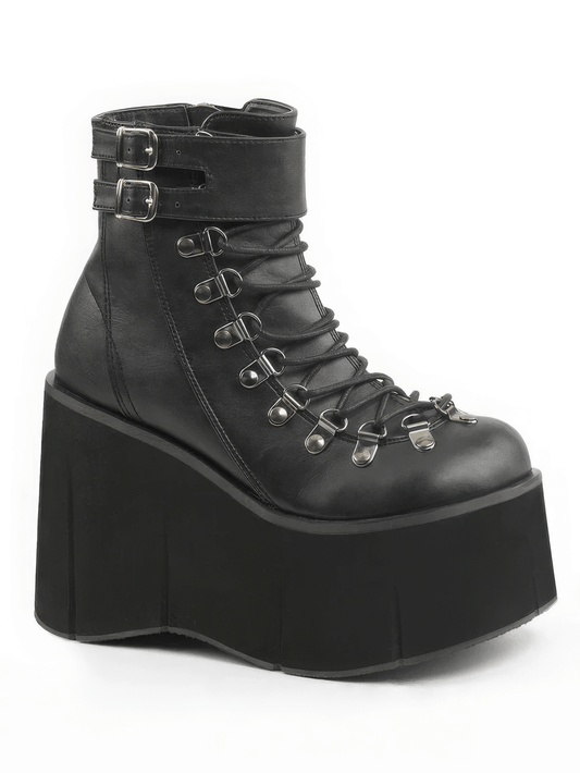 DEMONIA Chic Black Faux Lace-Up Ankle Boots with Cuff