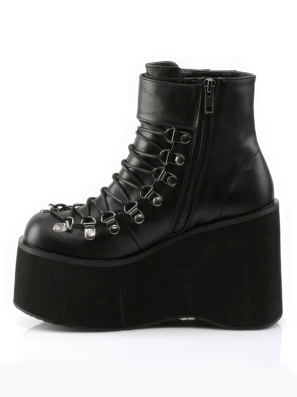 DEMONIA Chic Black Faux Lace-Up Ankle Boots with Cuff