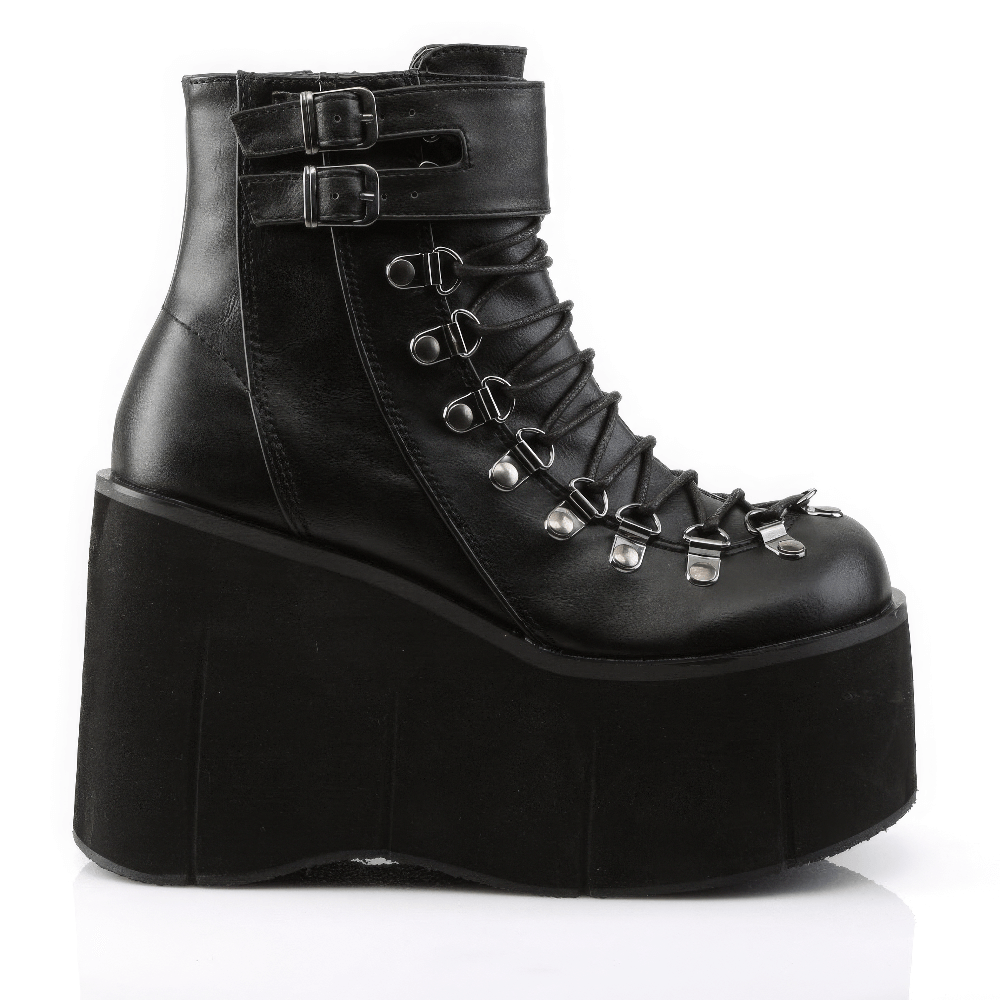 DEMONIA Chic Black Faux Lace-Up Ankle Boots with Cuff