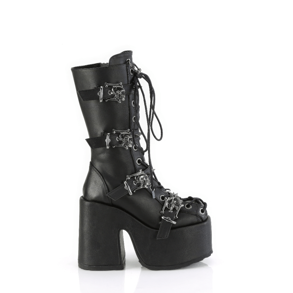 DEMONIA Edgy Mid-Calf Boots with Spikes and Skull Details