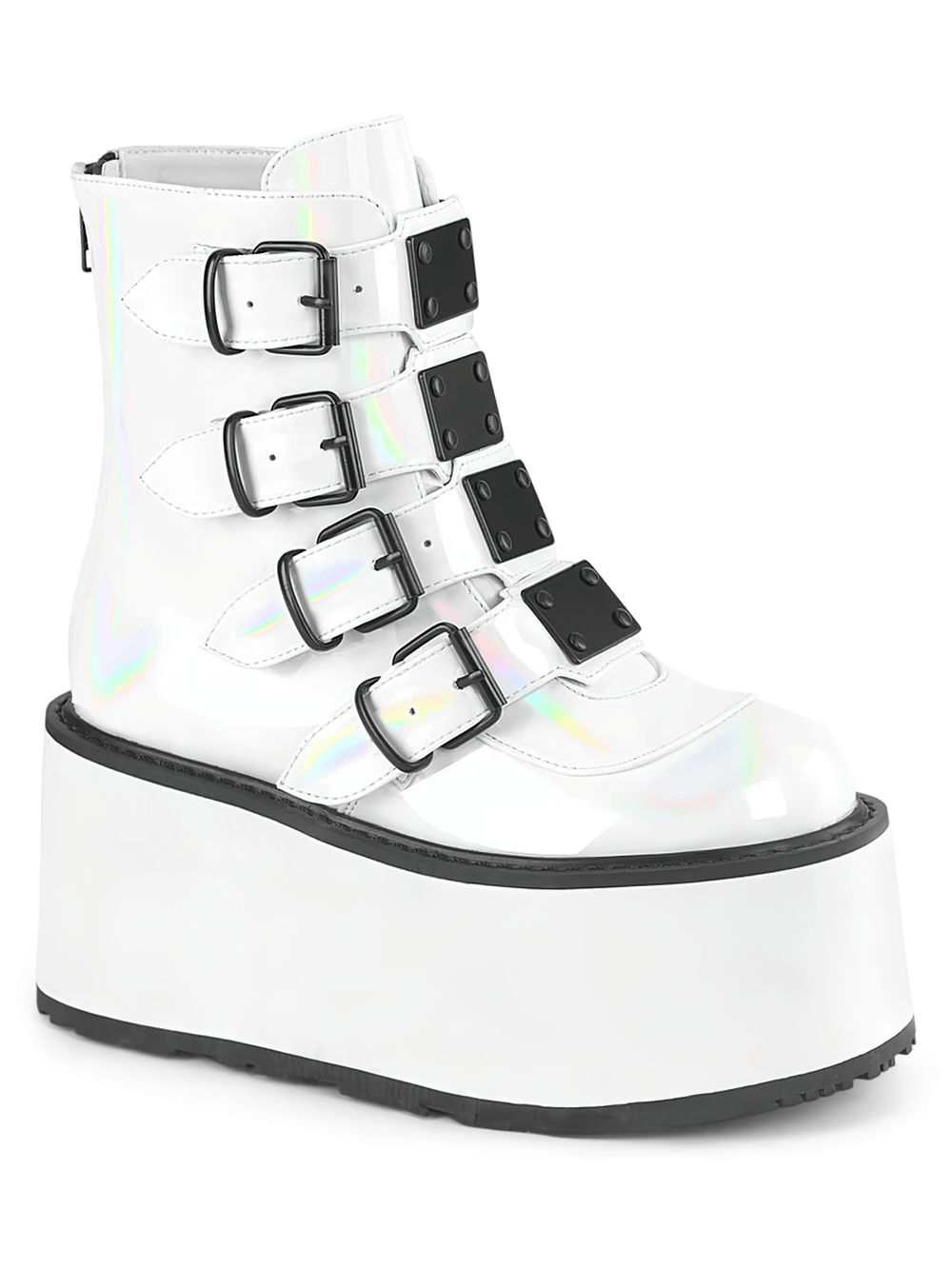 DEMONIA Female White Holographic Platform Ankle Boots