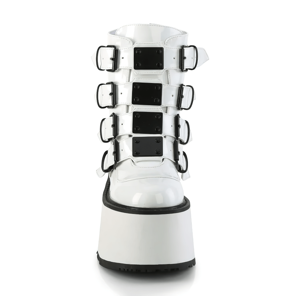 DEMONIA Female White Holographic Platform Ankle Boots