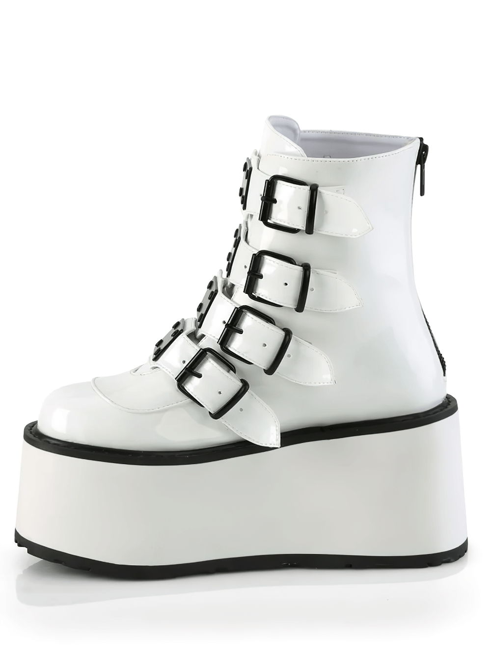 DEMONIA Female White Holographic Platform Ankle Boots