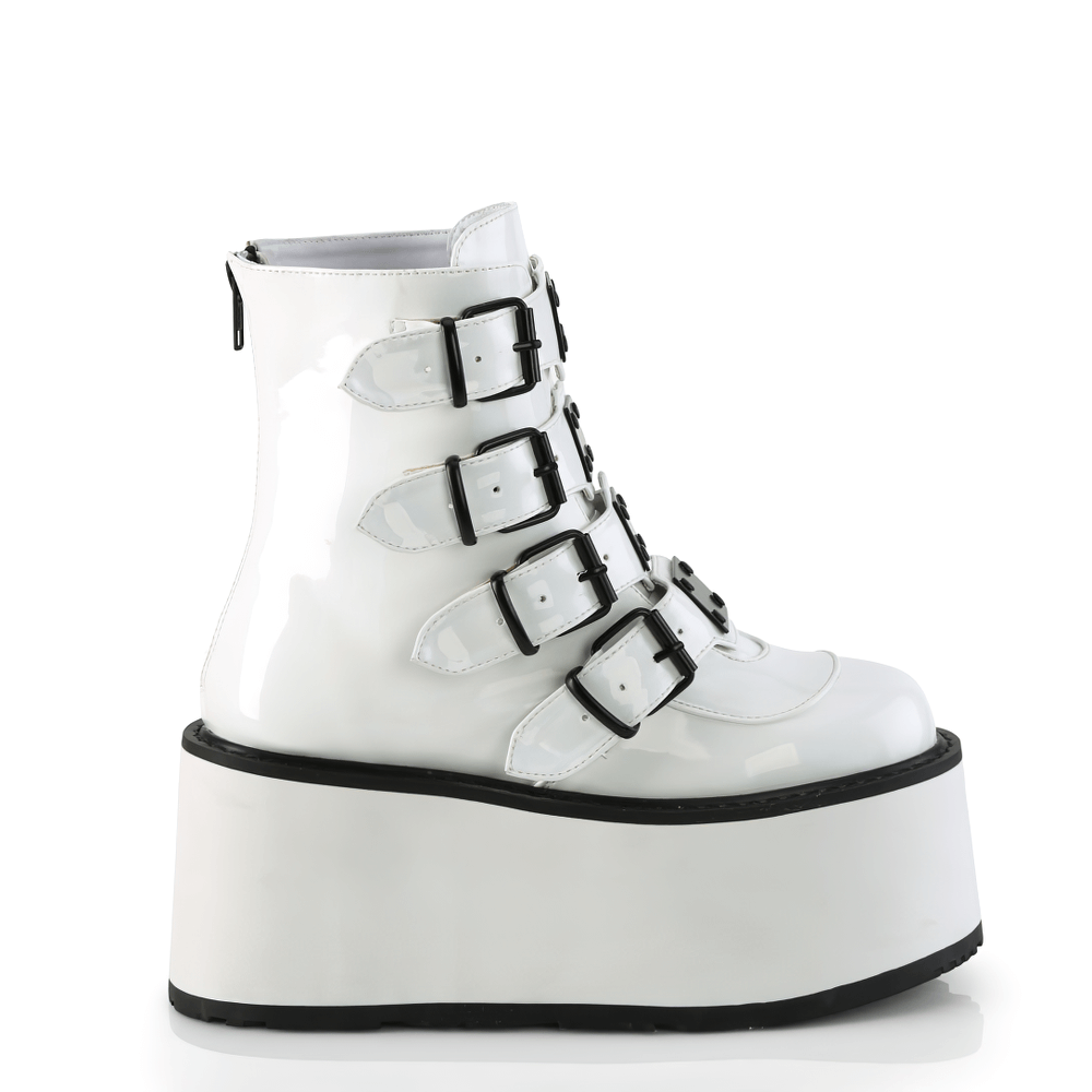 DEMONIA Female White Holographic Platform Ankle Boots