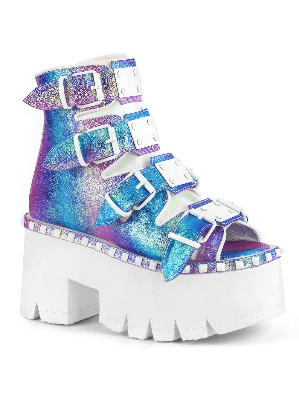 DEMONIA Purple Chunky Heel Bootie Sandals with Buckles