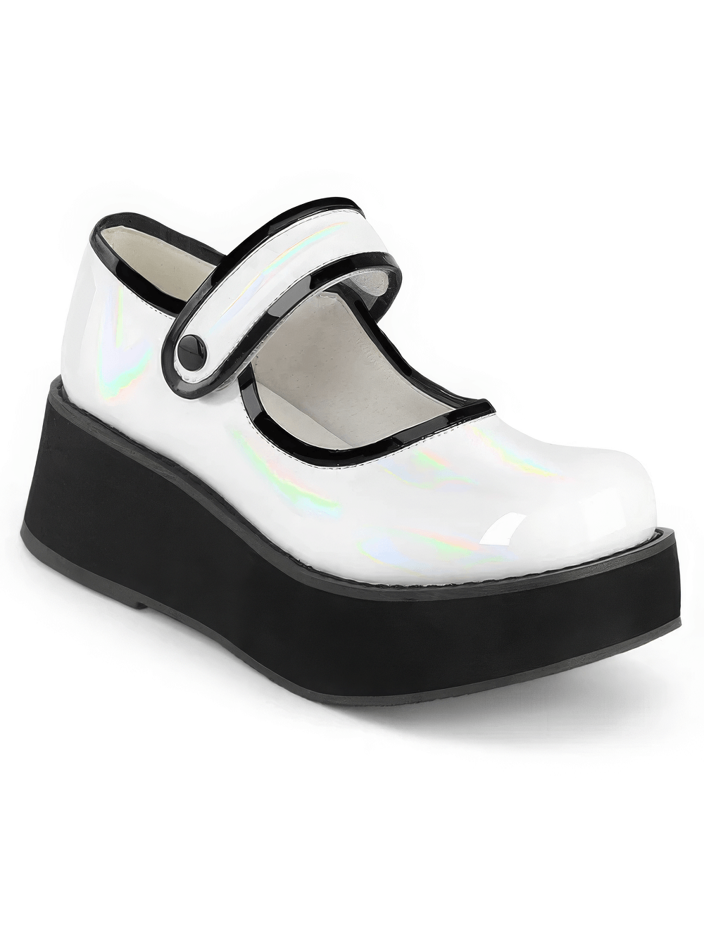 DEMONIA White Holographic Mary Jane Platform Shoes