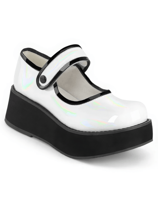 DEMONIA White Holographic Mary Jane Platform Shoes