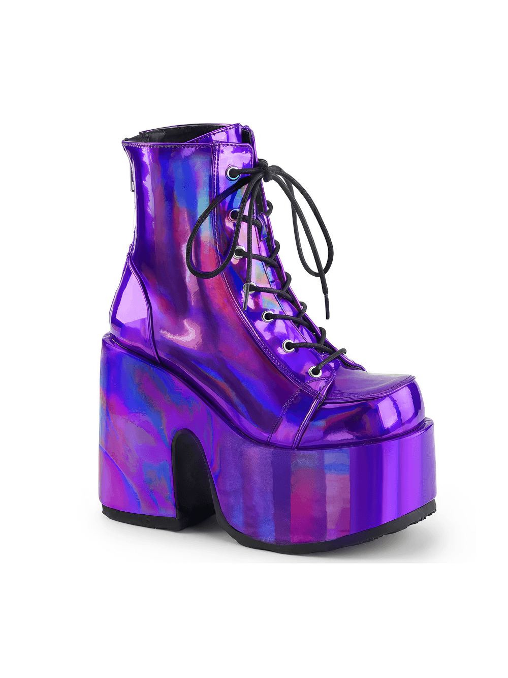 DEMONIA Women's Holographic Purple Platform Ankle Boots