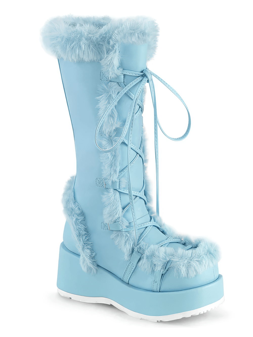 DEMONIA Women's Pastel Goth Style Light Blue Leather Boots